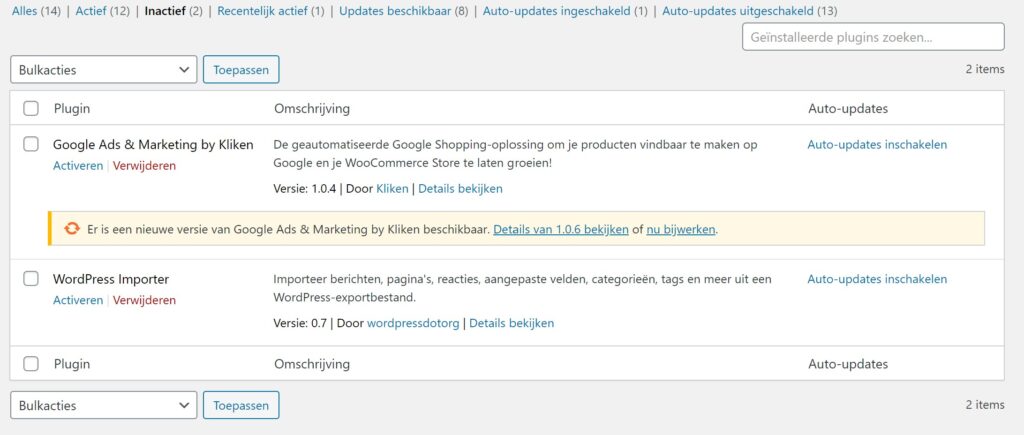 Inactieve plugins in WordPress verwijderen