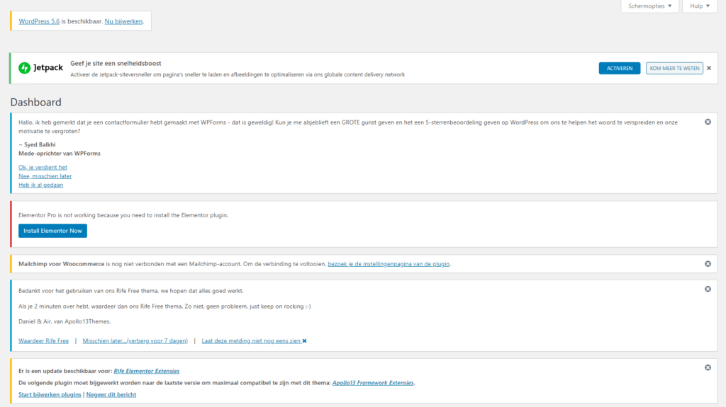 verschillende WordPress meldingen