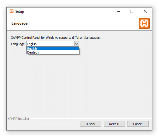 XAMPP selecteer taal