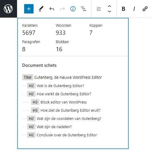 Volledig gutenberg menu