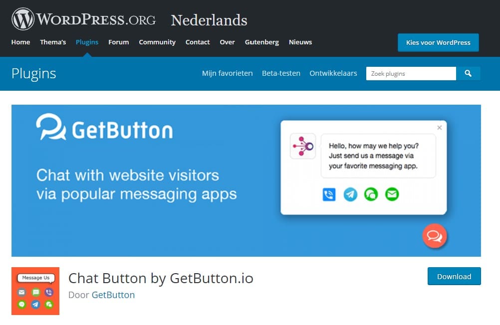 Chat Button plugin van Getbutton.io