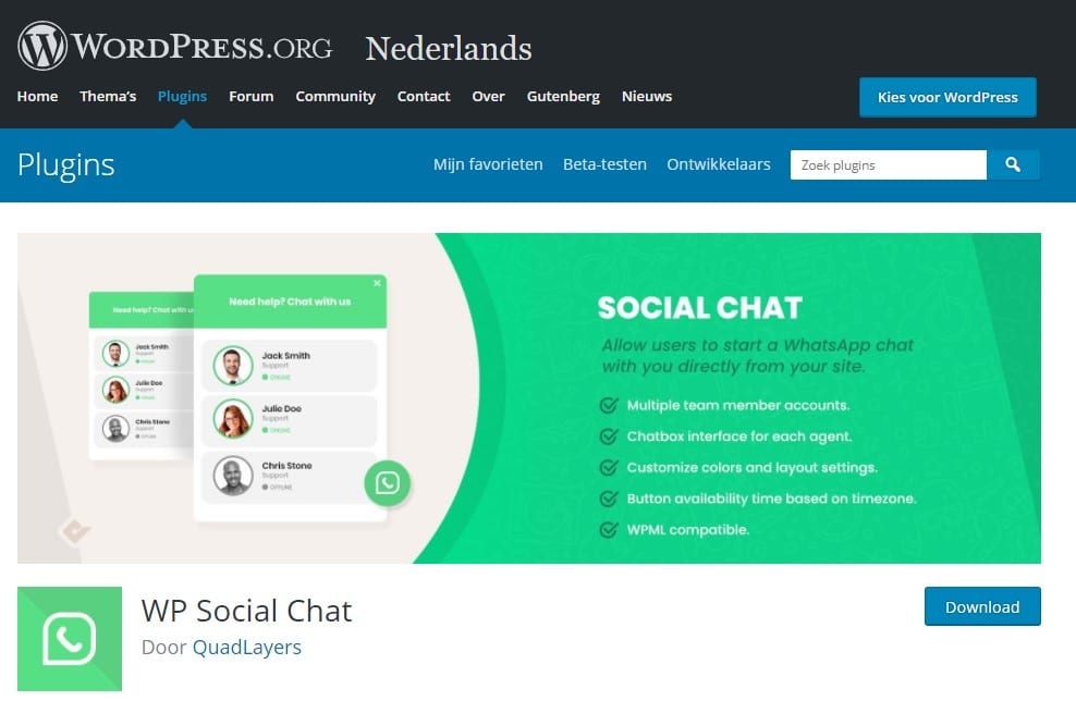 WordPress plugin Social Chat