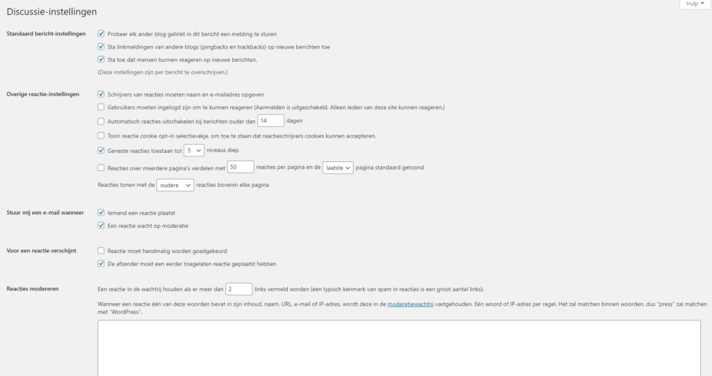 Discussie instellingen WordPress