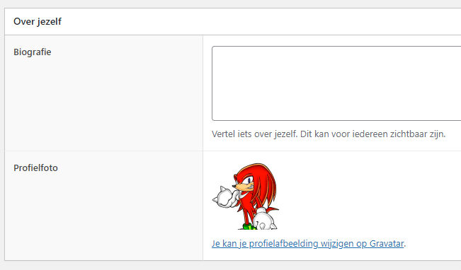 WordPress dashboard gebruiker Gravatar