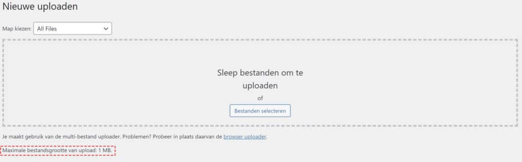 upload max filesize maximale bestandsgrootte wordpress