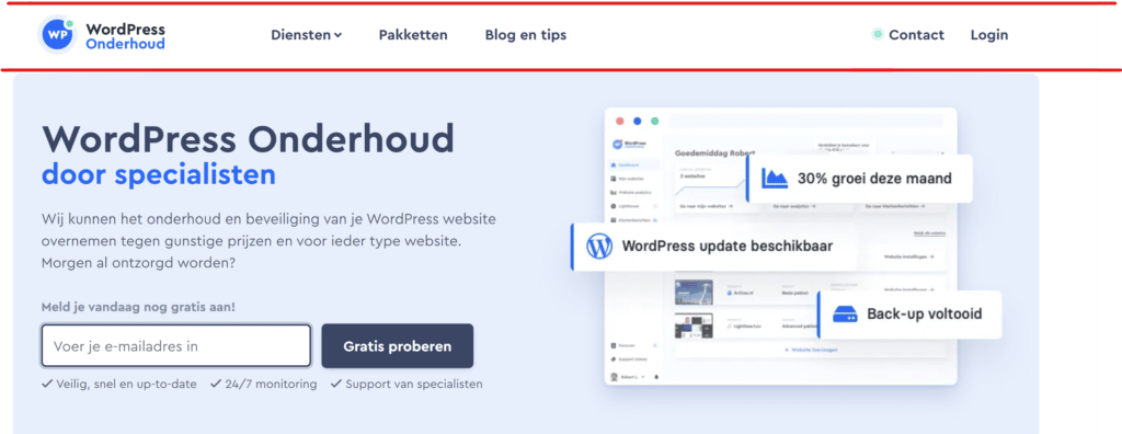 de wordpress header van wponderhoud.nl